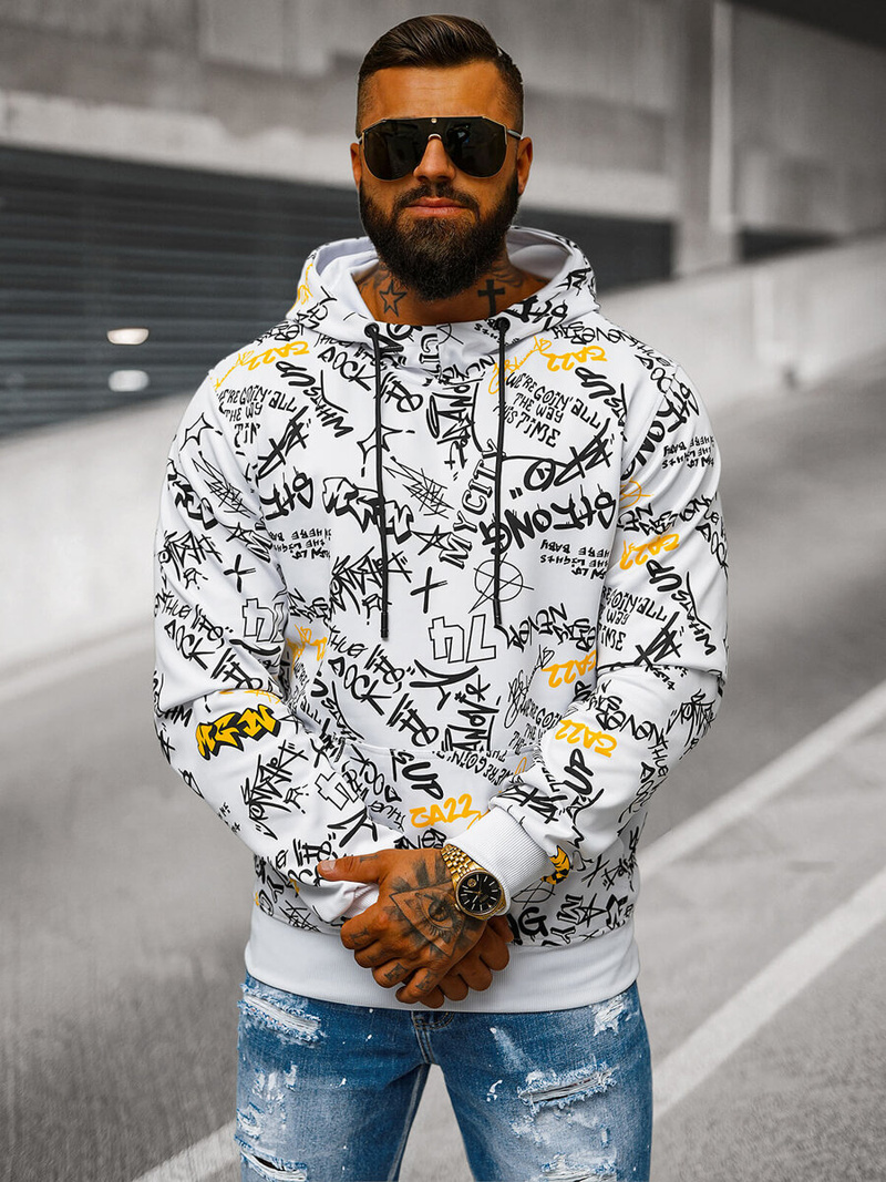 Bluza z kapturem męska biała OZONEE JS/8B1101/1