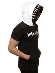 T-Shirt z kapturem męski czarny OZONEE MAD/3076