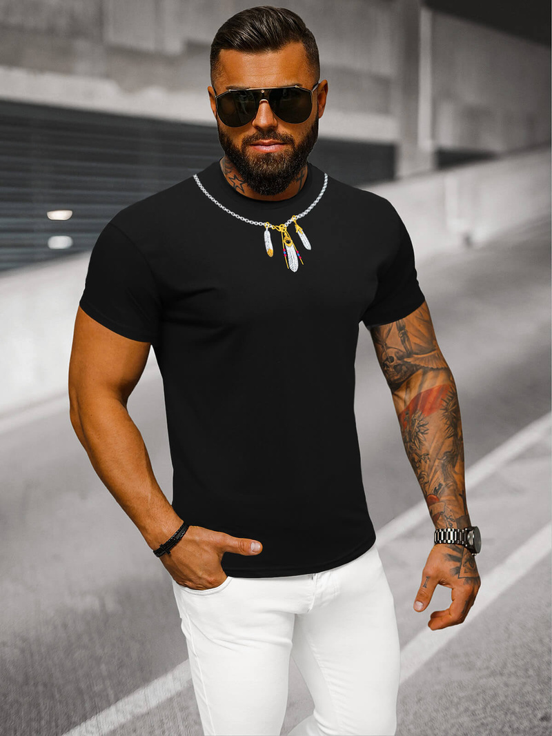 T-shirt męski slim fit czarny OZONEE NB/MT3051Z