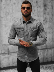 Koszula męska jeansowa szara OZONEE NB/MC710G