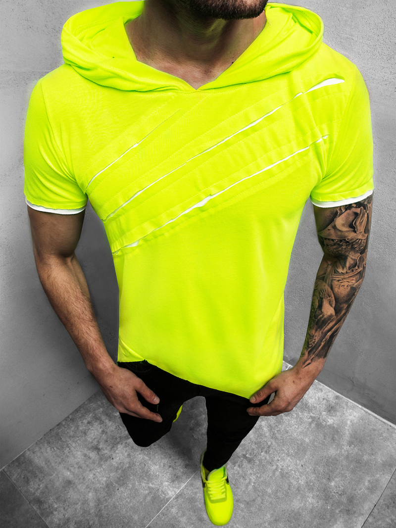 T-Shirt męski z kapturem żółty-neonowy OZONEE A/1185XZ