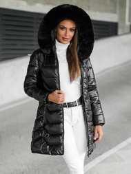 Kurtka zimowa damska długa z futerkiem czarna OZONEE JS/16M9122/392Z