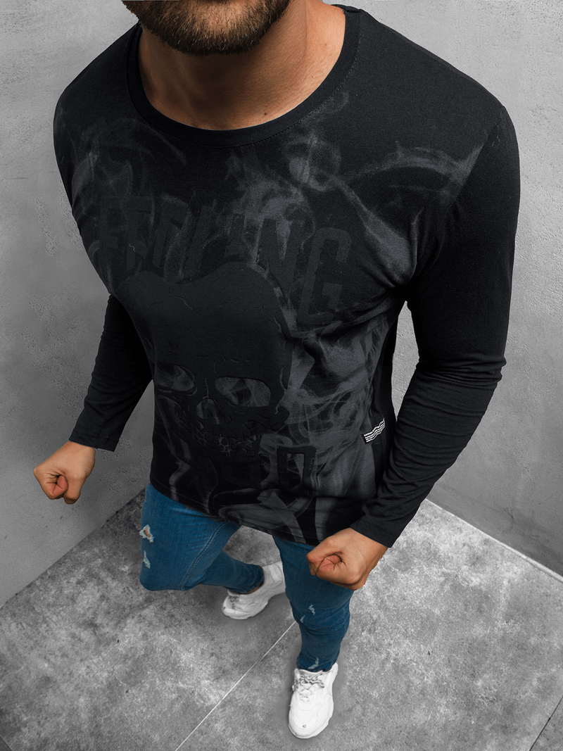 Футболка з довгим рукавом чоловіча Чорна OZONEE O/1291