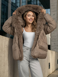 Kurtka zimowa damska z futerkiem ciemno-beżowa OZONEE O/16M9179/84Z