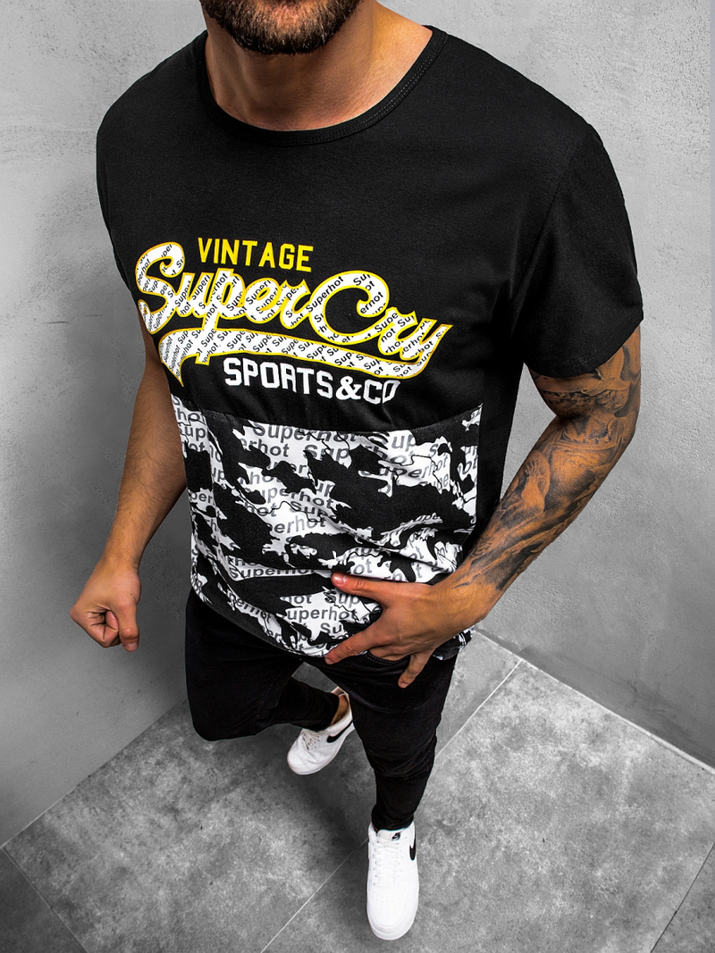 T-Shirt męski z nadrukiem czarny OZONEE JS/KS1981Z