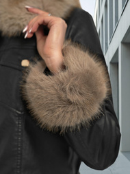 Жіноча шкіряна Kуртка Чорно-Бежева OZONEE JS/61M8513/392B