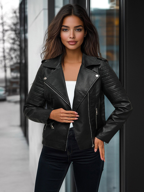 Kurtka skórzana damska ramoneska czarna OZONEE JS/11Z8097Z