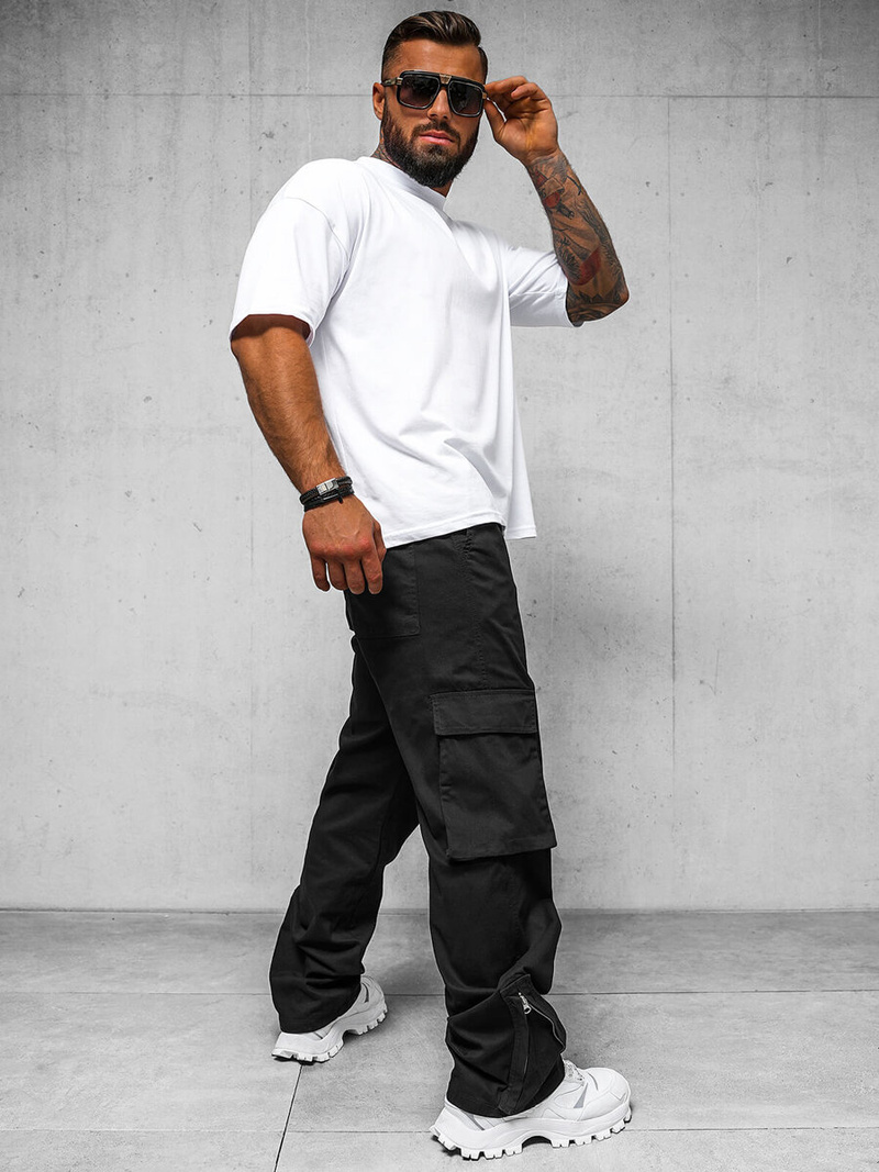 Spodnie męskie cargo wide leg czarne OZONEE O/G3016Z