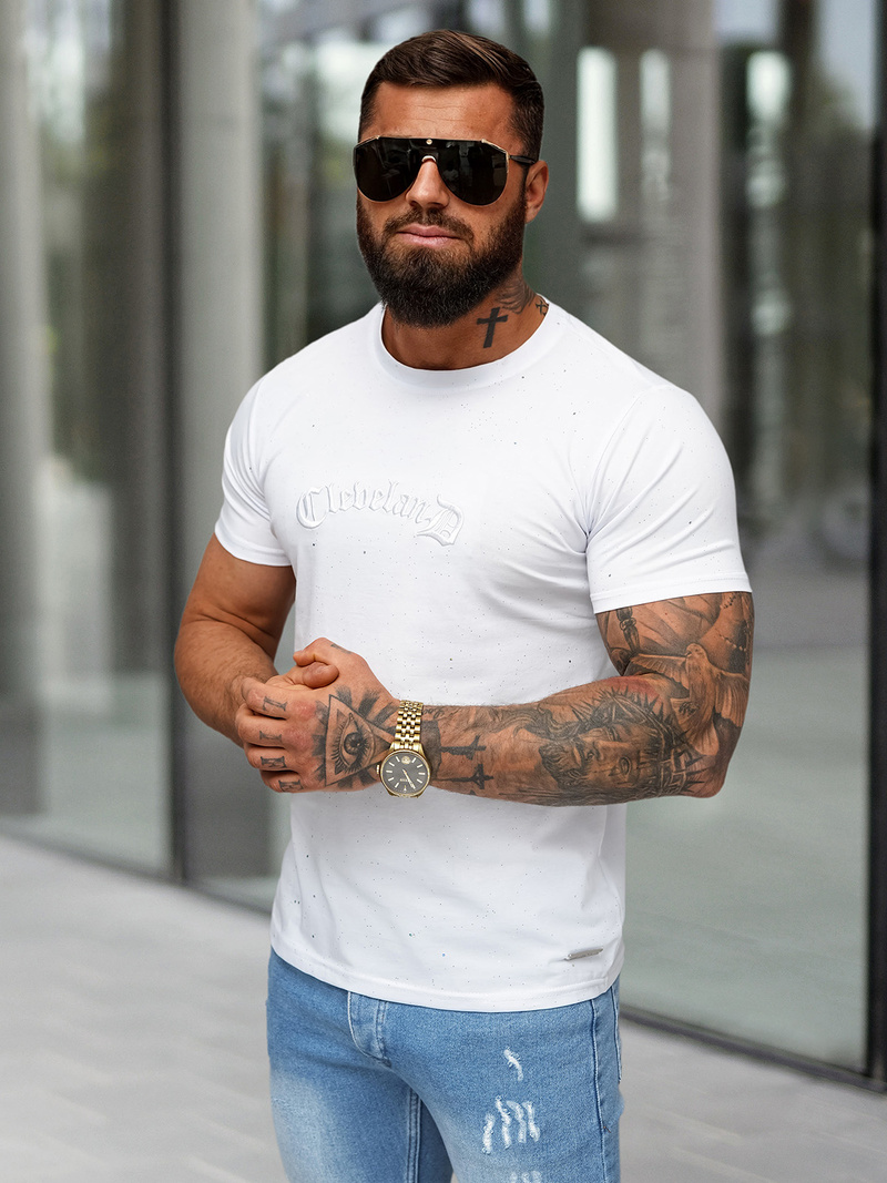 T-shirt męski slim fit biały OZONEE O/QQ1386