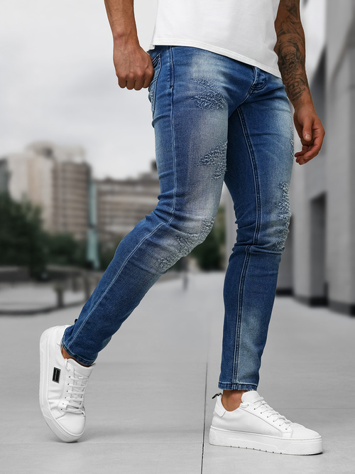Spodnie jeansowe męskie slim fit ciemno-niebieskie OZONEE NB/MP0009BS
