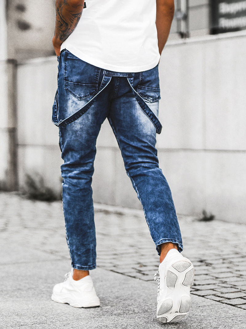 Spodnie jeansowe męskie ogrodniczki niebieskie OZONEE O/E9682