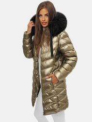 Kurtka zimowa damska z futerkiem złota OZONEE JS/M778/403