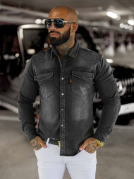 Чоловіча джинсова сорочка графіт OZONEE O/51413