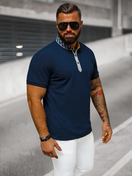 Koszulka męska polo ze stójka granatowa OZONEE O/DA803