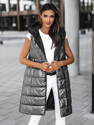 Kamizelka damska długa pikowana z kapturem grafitowa OZONEE JS/16M9117/105