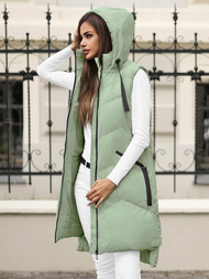 Kamizelka damska długa pikowana z kapturem jasno-zielona OZONEE JS/M788/236Z