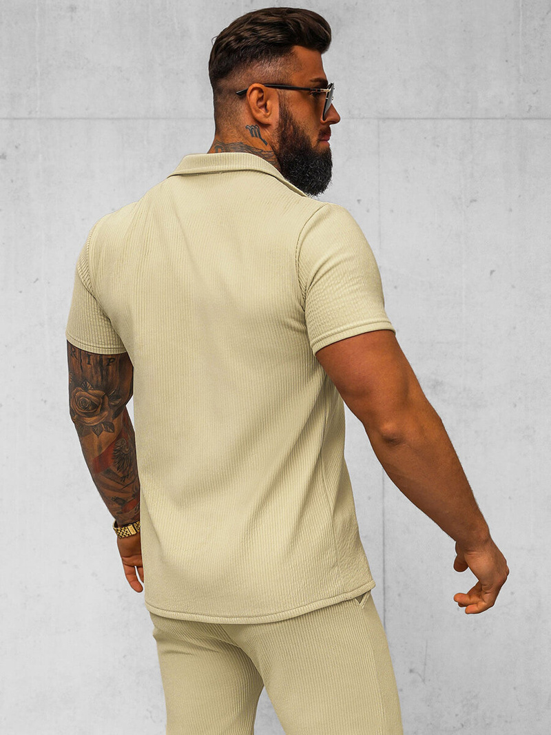 Koszula męska z krótkim rękawem beżowa OZONEE O/Y963T