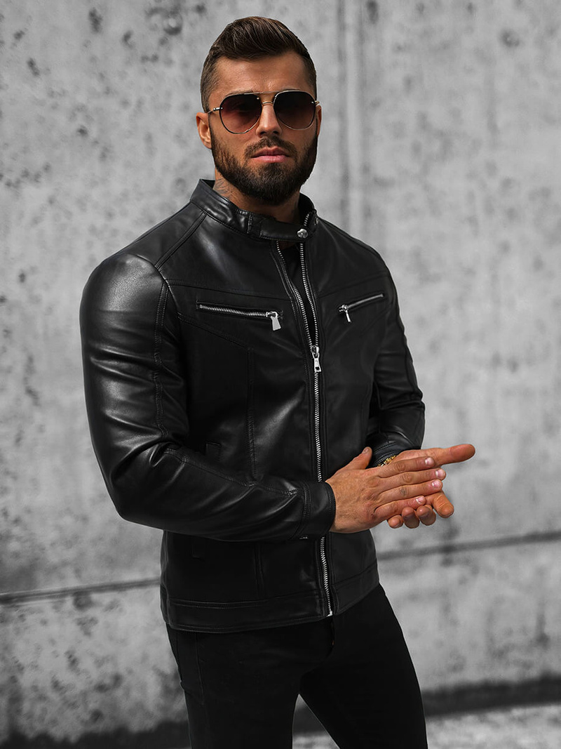 Kurtka skórzana męska czarna OZONEE JS/11Z8016