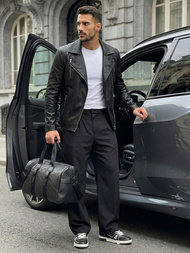 Чоловіча шкіряна куртка Чорна OZONEE JS/11Z8067Z