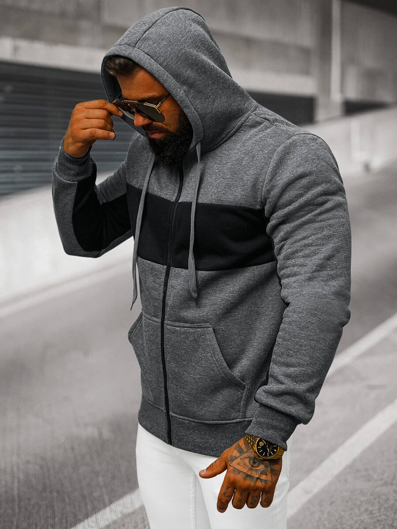 Bluza męska z kapturem rozpinana grafitowa OZONEE JS/8B1330/5
