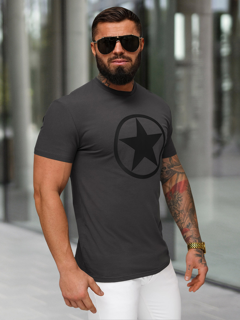 T-shirt męski slim fit grafitowy OZONEE NB/MT3151