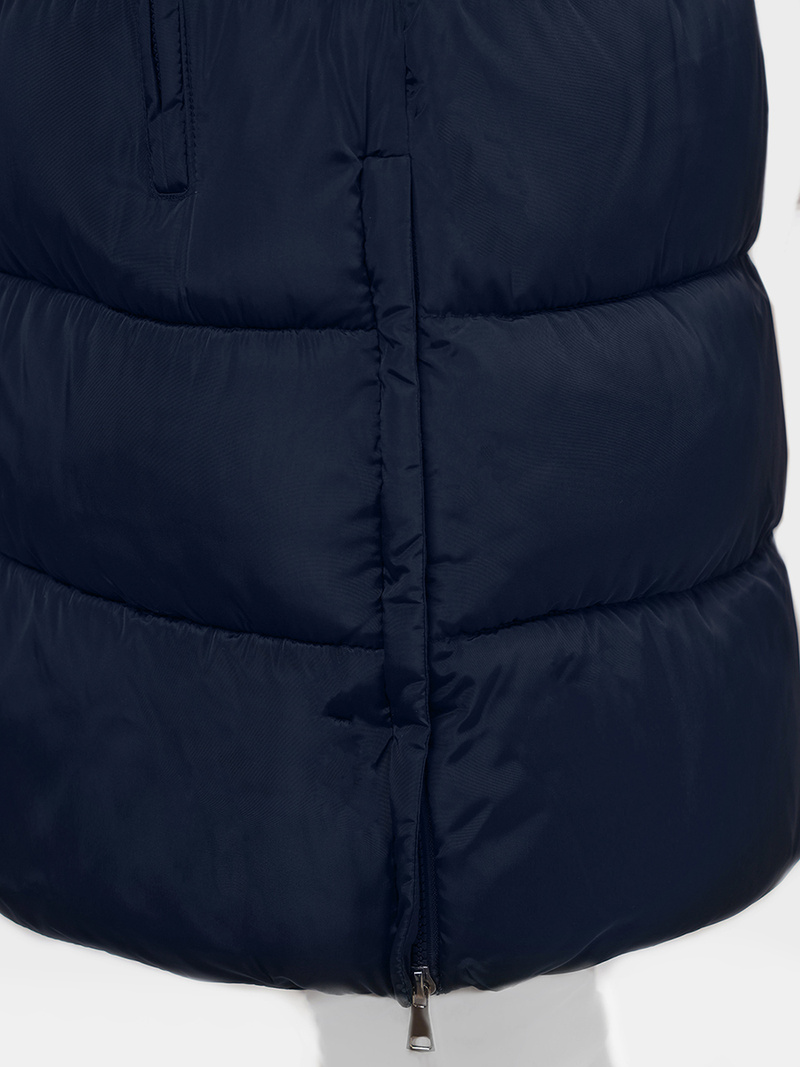 Kamizelka damska długa pikowana z kapturem granatowa OZONEE O/81276