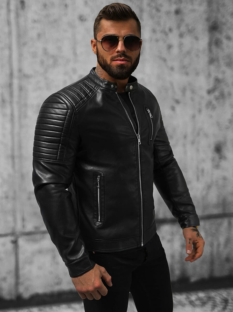 Kurtka skórzana męska czarna OZONEE JS/11Z8017