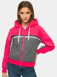 Bluza z kapturem rozpinana damska różowo-szara OZONEE JS/B26044