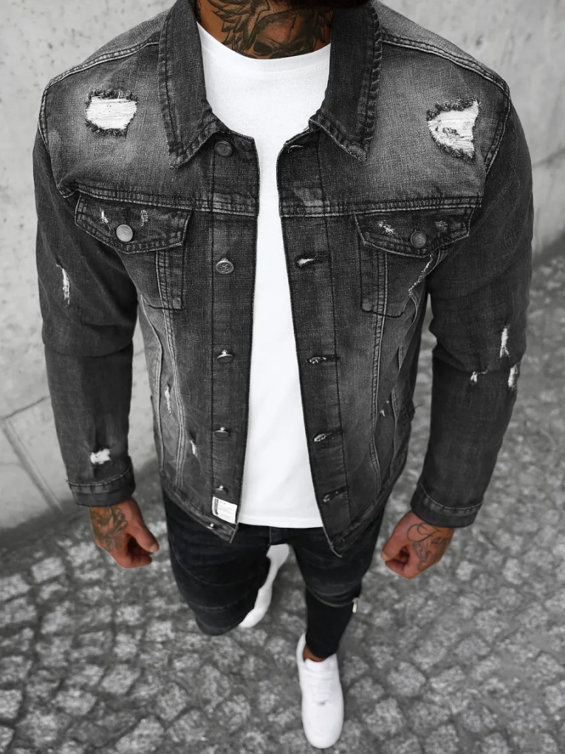 Чоловіча джинсова куртка Чорна OZONEE NB/MJ507N