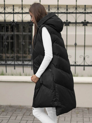 Kamizelka damska długa pikowana z kapturem czarna OZONEE JS/M788/392Z