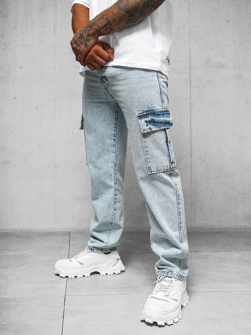 Spodnie jeansowe męskie wide leg jasno-niebieskie OZONEE DO/4001