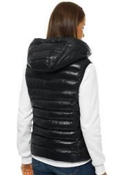 Kamizelka damska pikowana z kapturem czarna OZONEE N/6816/1