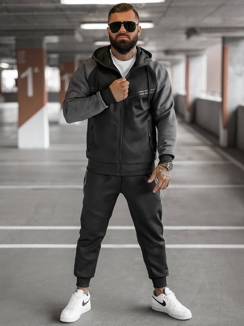 Komplet dresowy męski czarno-grafitowy OZONEE JS/27C6504/5Z