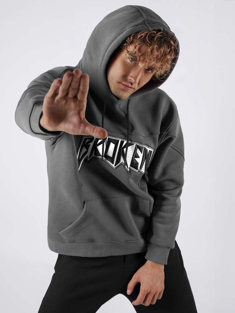 Bluza z kapturem oversize grafitowa OZONEE O/SWE23019Z