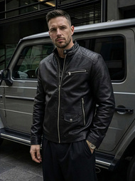 Чоловіча шкіряна куртка Чорна OZONEE JS/11Z8021