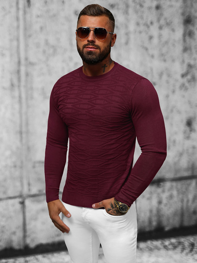 Sweter męski bordowy OZONEE O/ZZ190137