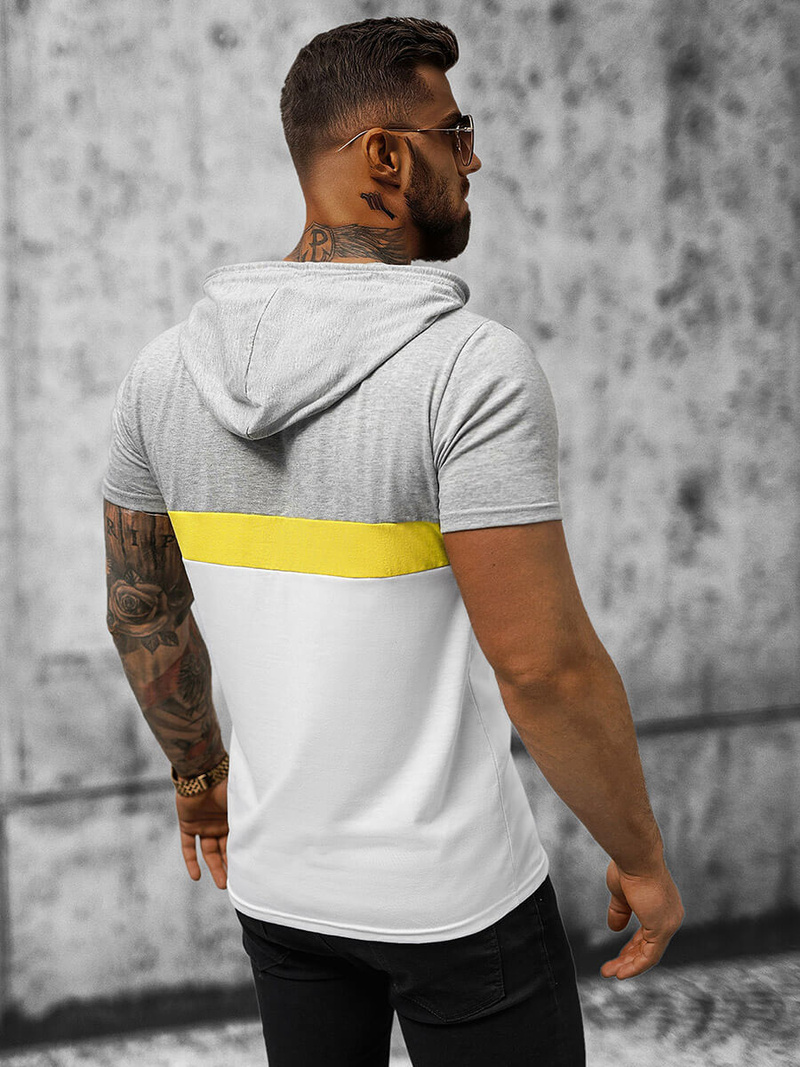 T-Shirt męski z kapturem szary OZONEE JS/8T982