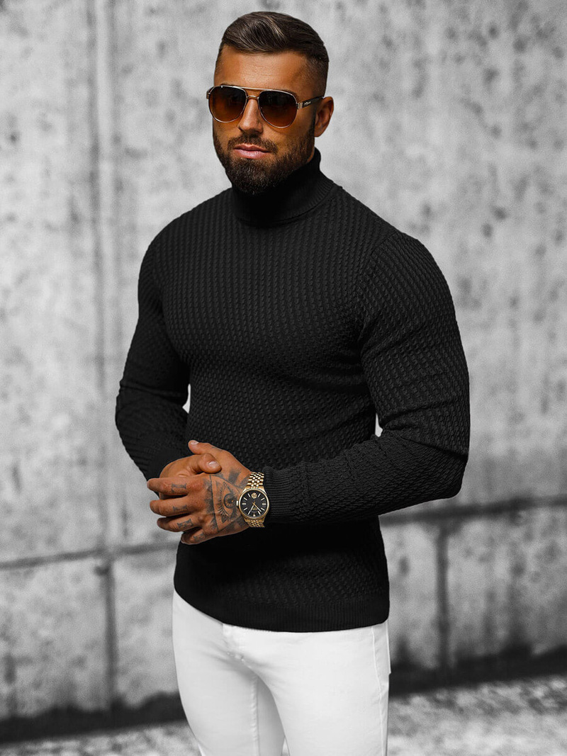 Sweter męski golf czarny OZONEE L/2467Z