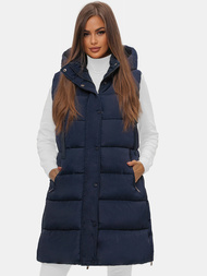 Kamizelka damska długa pikowana z kapturem granatowa OZONEE O/81276