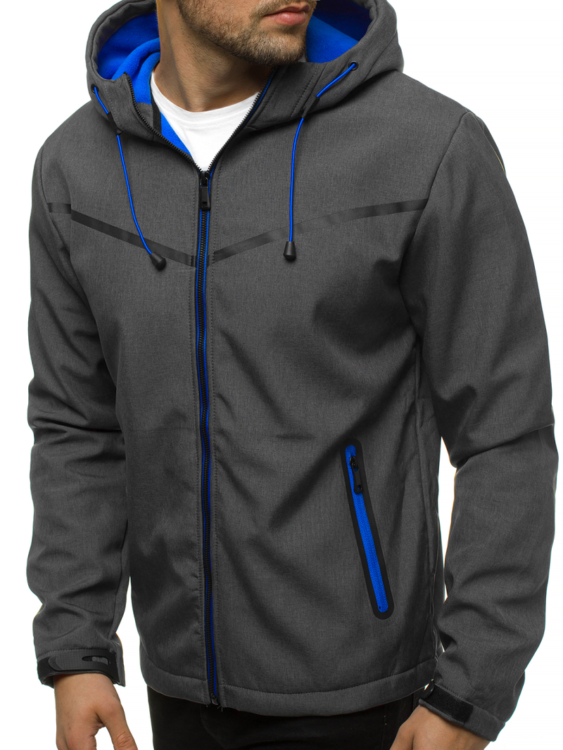 Kurtka softshell męska z kapturem grafitowa OZONEE JS/KS2194