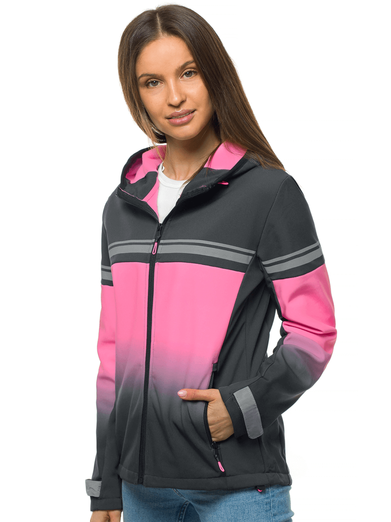 Kurtka softshell damska z kapturem grafitowo-różowa OZONEE JS/KSW6008