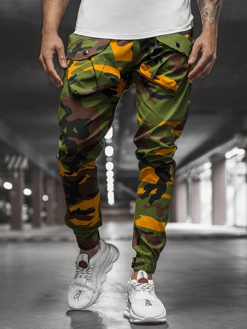 Spodnie męskie chino joggery żółte-khaki OZONEE G/11144