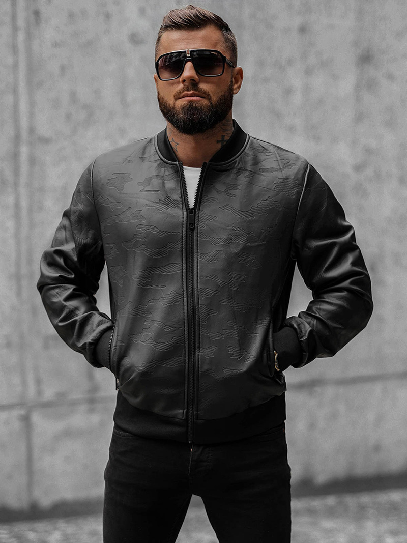 Чоловіча шкіряна куртка Чорна OZONEE O/3A63