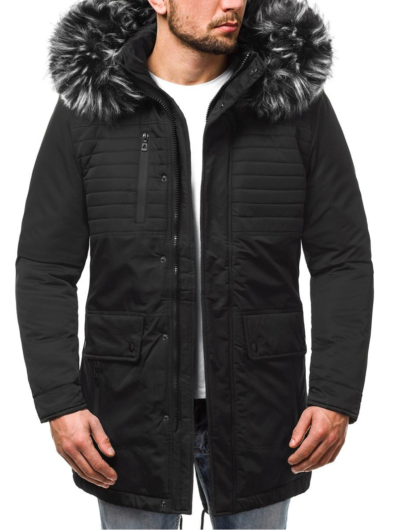 Kurtka zimowa męska parka z futerkiem czarna OZONEE O/99115