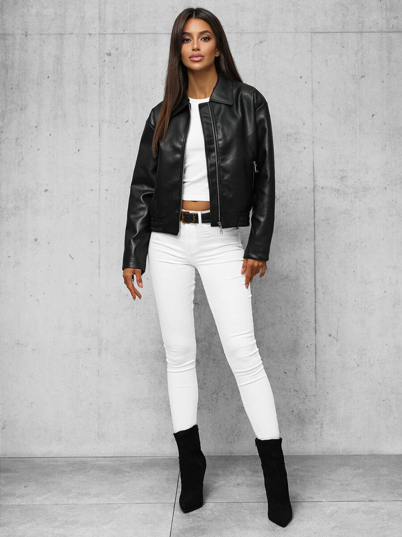 Жіноча шкіряна куртка Чорна OZONEE O/G116Z