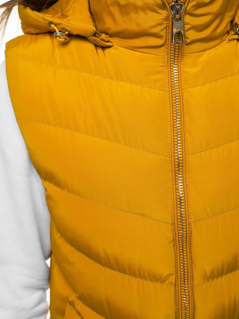 Kamizelka damska długa pikowana z kapturem camelowa OZONEE N/6811/4