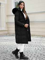 Kurtka zimowa damska długa pikowana czarna OZONEE O/W377Z