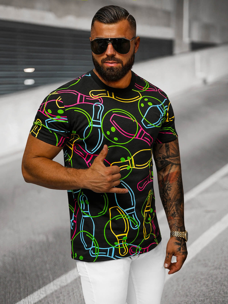 T-shirt męski czarny OZONEE O/T1272/3