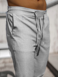 Spodnie męskie chino joggery w kratę szare OZONEE DJ/2296/22Z