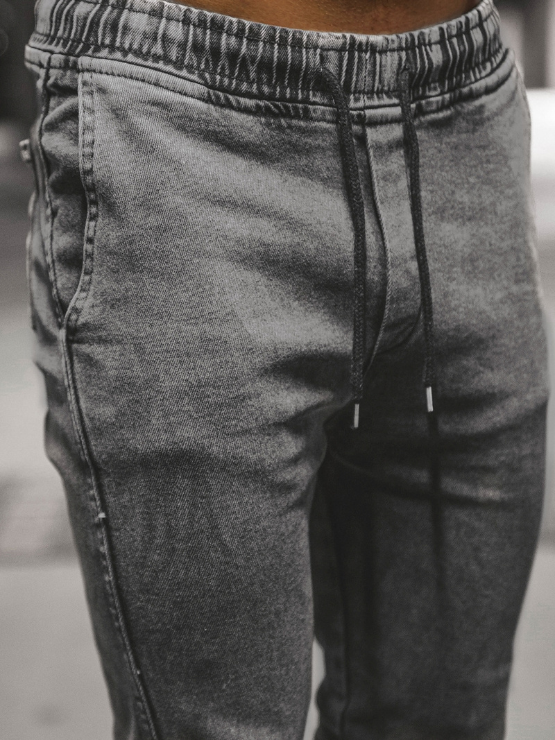 Spodnie jeansowe joggery męskie czarne OZONEE DJ/5671